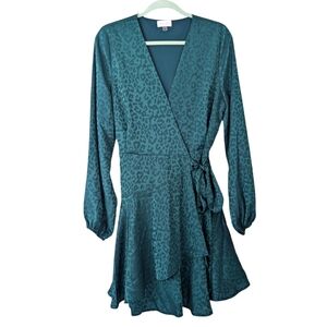 Green animal patterned silky wrap dress Sz XL
